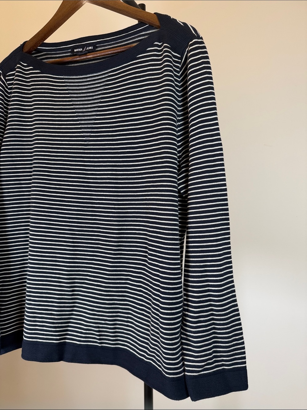 Nautica Navy and White Striped Boatneck Long-Sleeve Top. Size XL - Picture 5 of 11